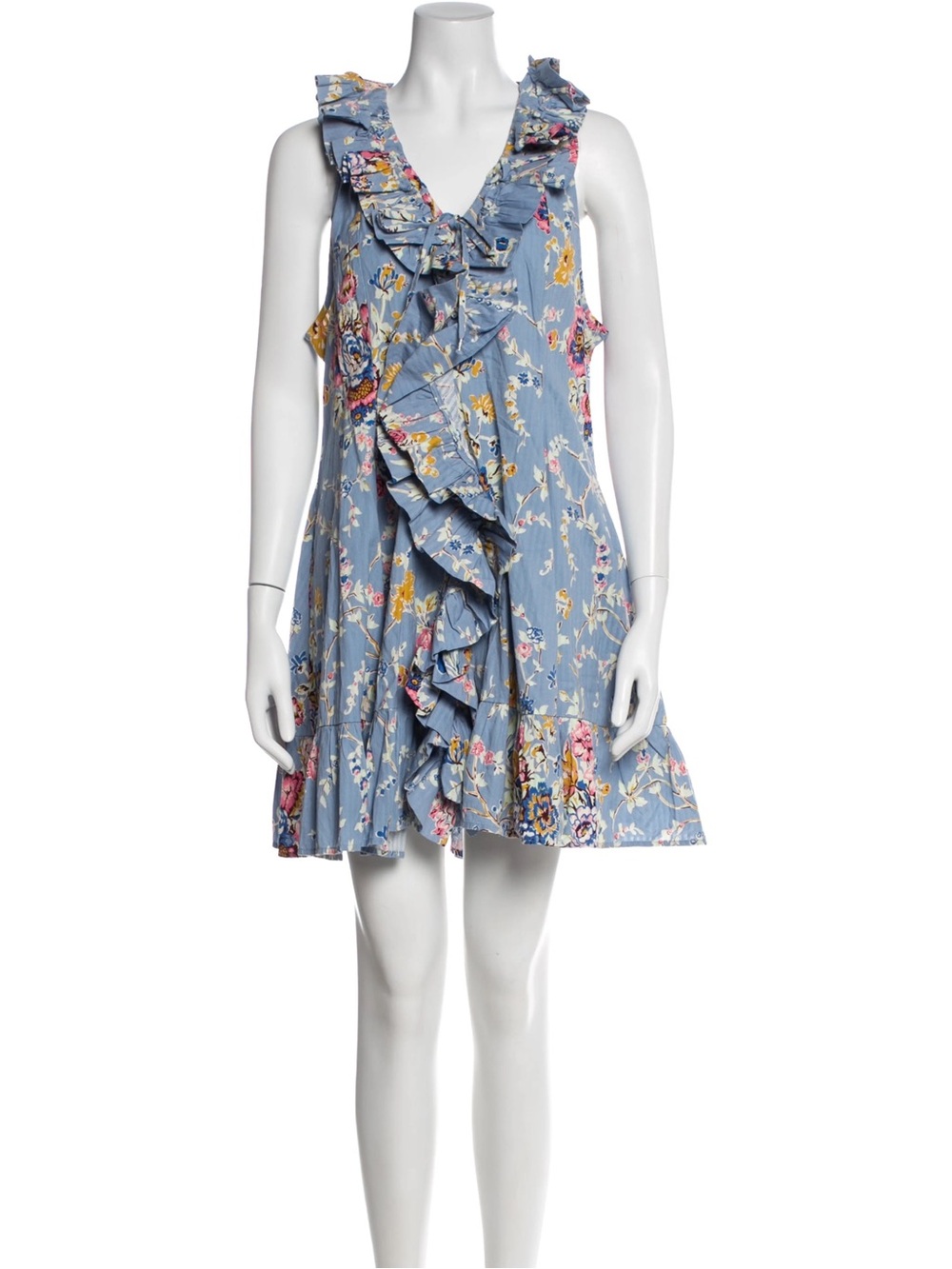 Caroline Constas Kylah Print Blue Floral Ruffle Dress, Small NWT